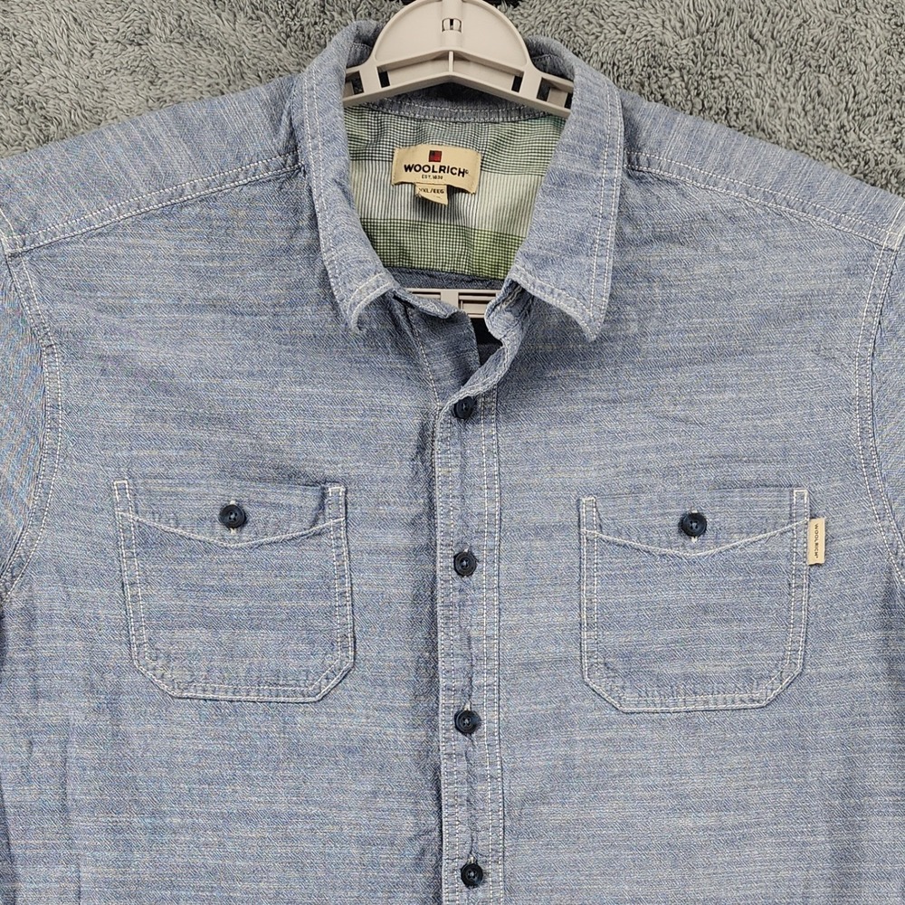 Woolrich Shirt Mens XXL Blue Chambray Dual Chest Pockets Outdoor Big & Tall